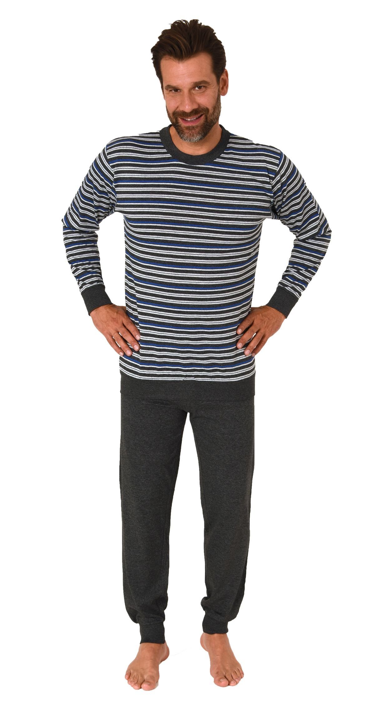 Normann Pyjama Normann Herren langarm Schlafanzug mit Bündchen in Streifeno günstig online kaufen