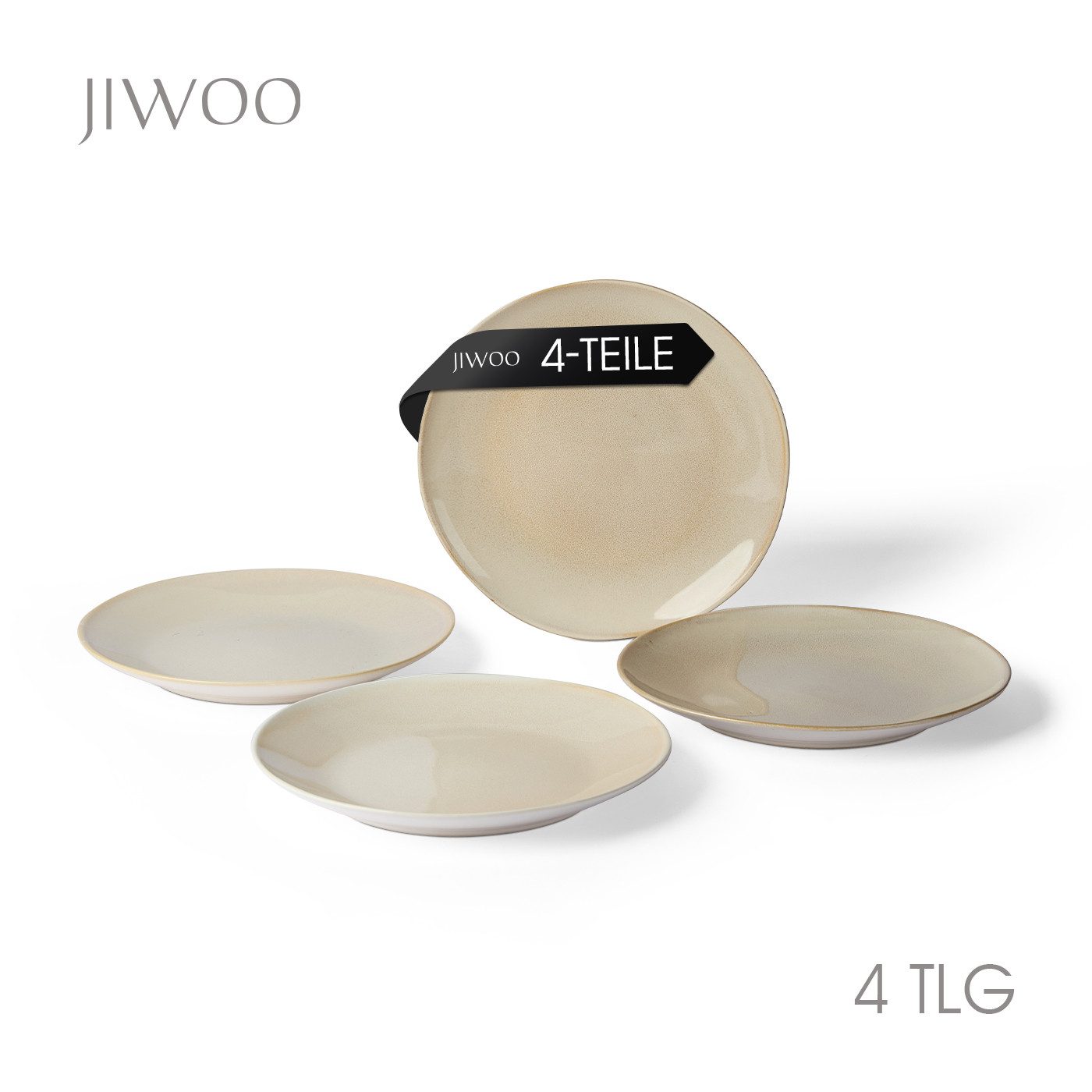 JIWOO Teller 4er Ø27,7cm, Speiseteller Steakteller Pastateller Dessertteller, (4 St), Keramik Hochwertiges Tellerset Braun Mikrowellenofen Spülmaschine