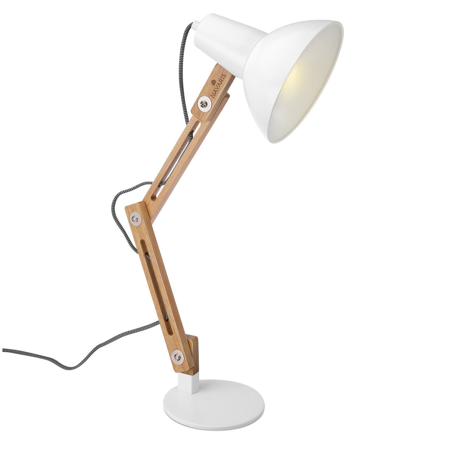 Arm Tischleuchte Navaris LED Weiß mit Design-Holzschreibtischleuchte verstellbarem
