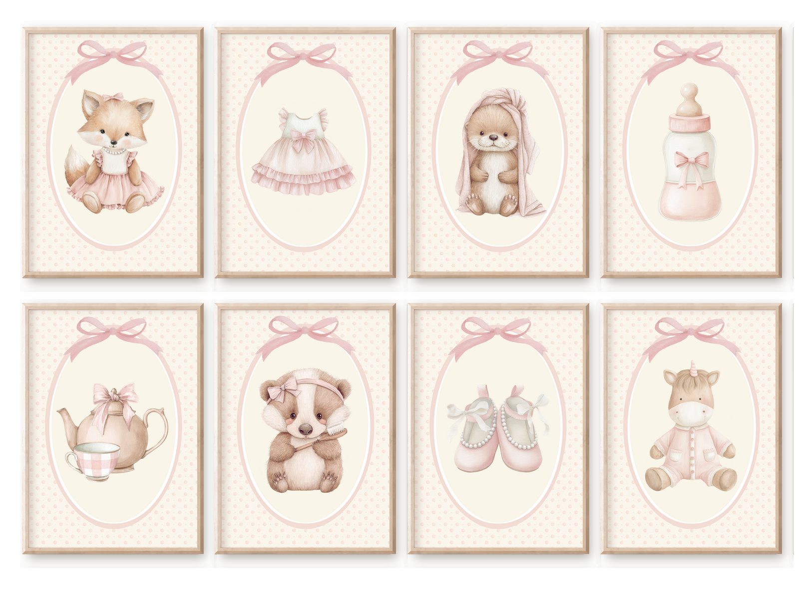 homestyle-accessoires Mehrteilige Bilder Kinderzimmer Bilderwand 8erSet Bilderset Babyzimmer Babybilder, Hochformat, Künstlerpapier, ohne Rahmen