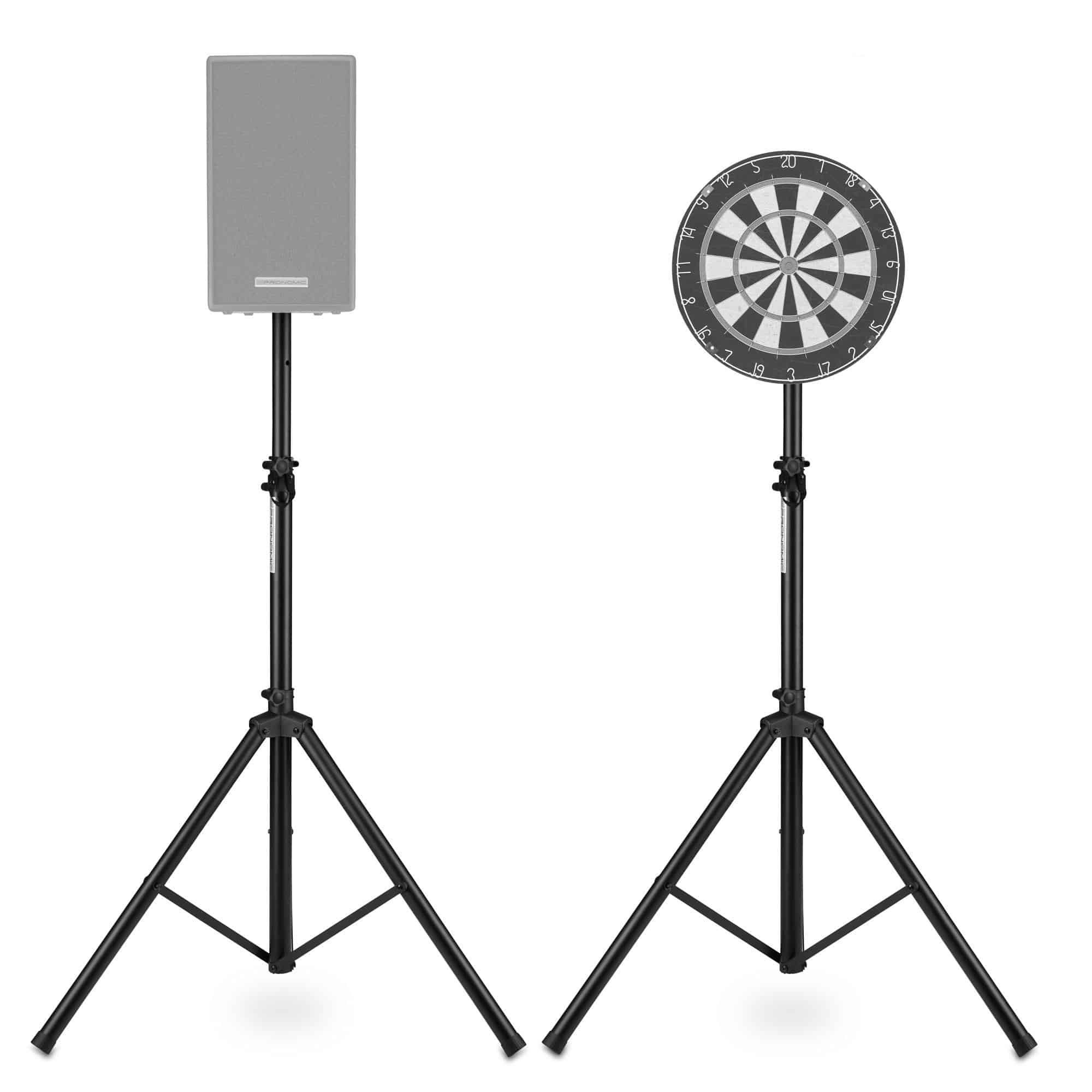 Pronomic Lautsprecherständer Boxenstativ Stahl - Boxenständer mit Dreibein-Konstruktion, (Spar-Set, 2-tlg., Inklusive Tasche für Boxenstativ, kann auch als Dartstativ / Fotostativ verwendbar)