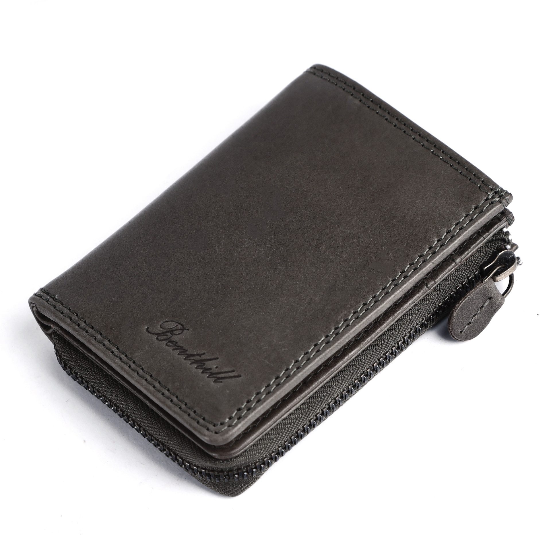 Benthill Geldbörse Klein Echt Leder RFID Damen & Herren Geldbeutel Slim-Wallet Portmonee, RFID-Schutz Kartenfächer Münzfach Reißverschlussfach