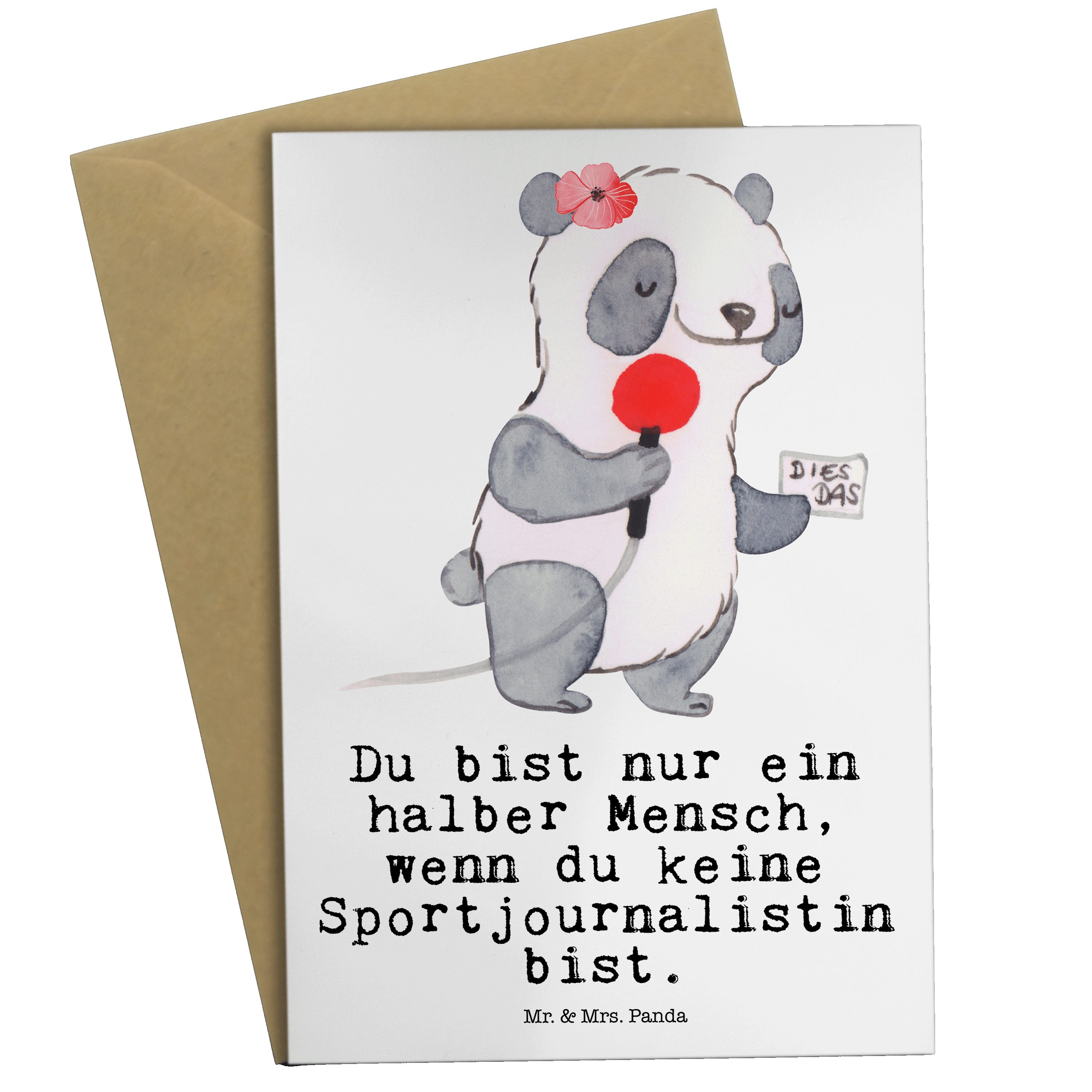 Mr. & Mrs. Panda Grußkarte Sportjournalistin mit Herz - Weiß - Geschenk, Karte, Dankeschön, Beru