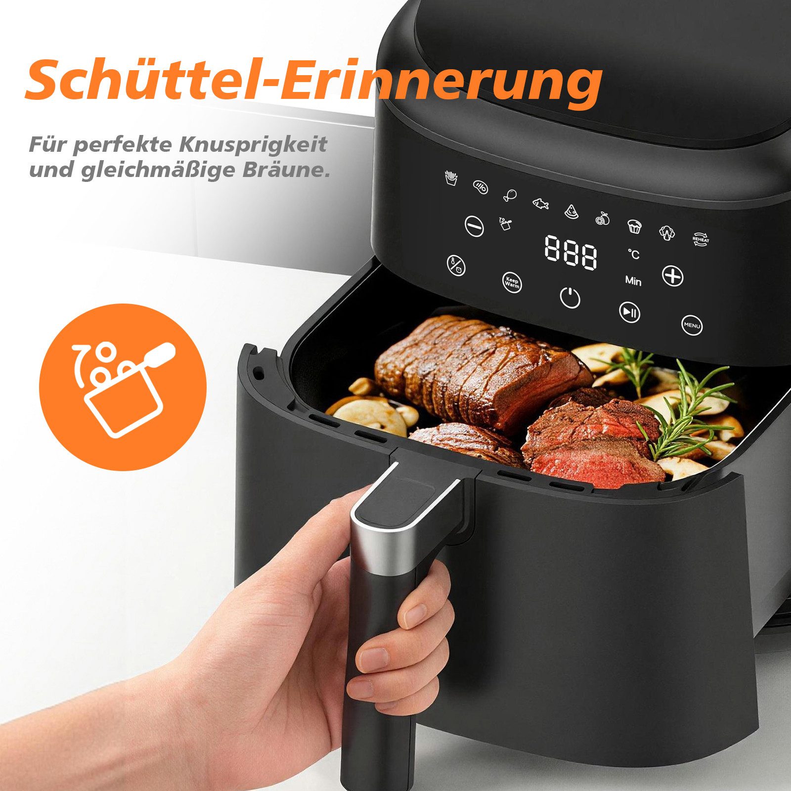 AIMAX Heißluftfritteuse Airfryer 6L, 360° Heißluft, Timer, 40–200°C, Spülmaschinenfest, fettarm, ohne Öl, 1650 W, Touchdisplay, LED-Bildschirm, 9 Programme, Überhitzungsschutz