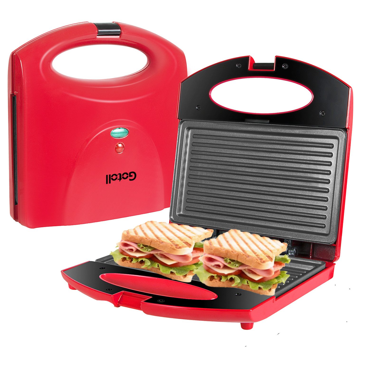Gotoll Грилі для сендвічів GLHS115 mit rutschfesten Füßen Sicherheitsverschluss Kontrollleuchte, 750 W, Kontaktgrills Sandwichtoasts antihaftbeschichtete Platten