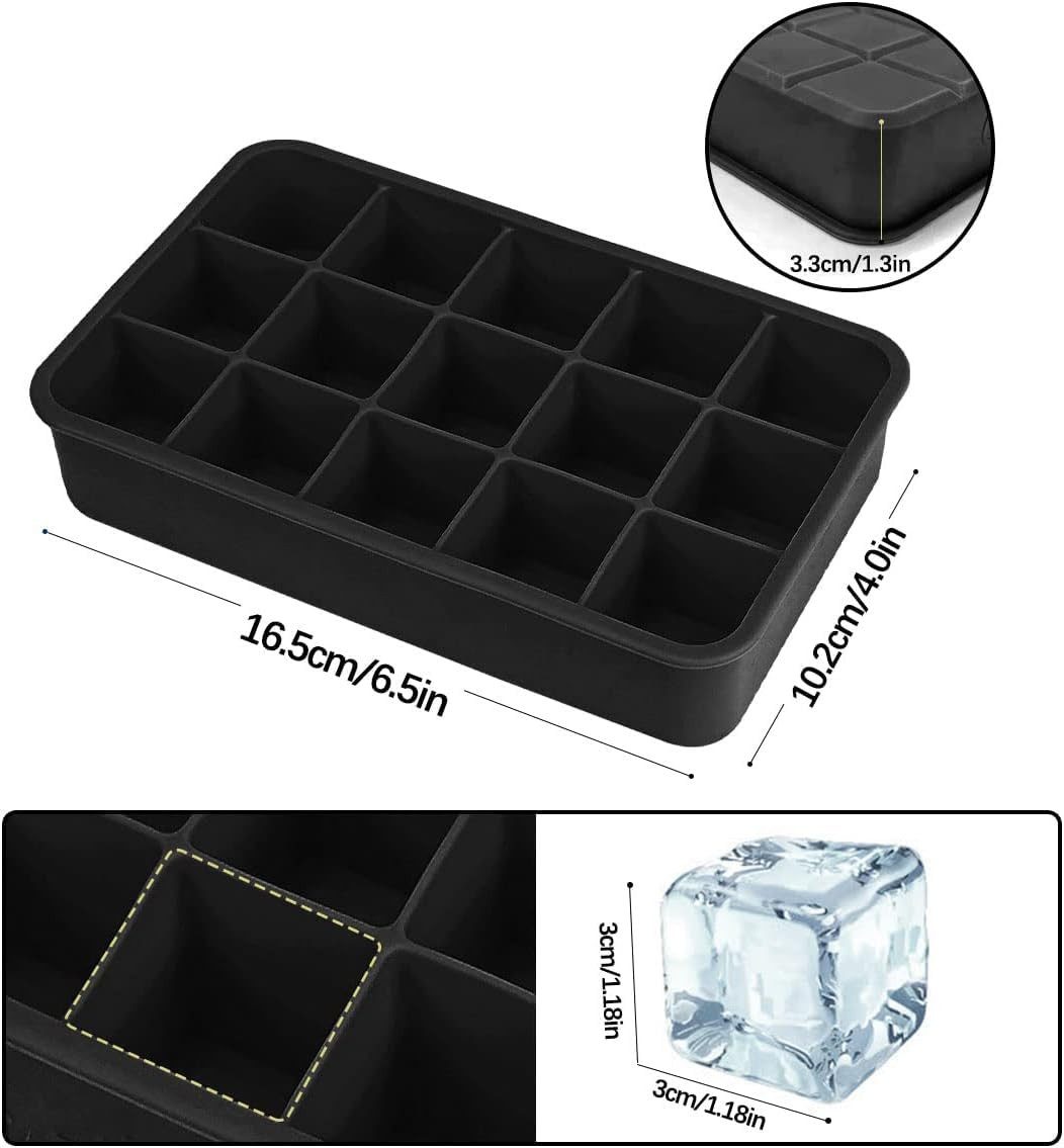 L&K Eiswürfelform, Silikon, mit Deckel 15-Fach 3cm Quadratische Eiswürfel 2 Stück