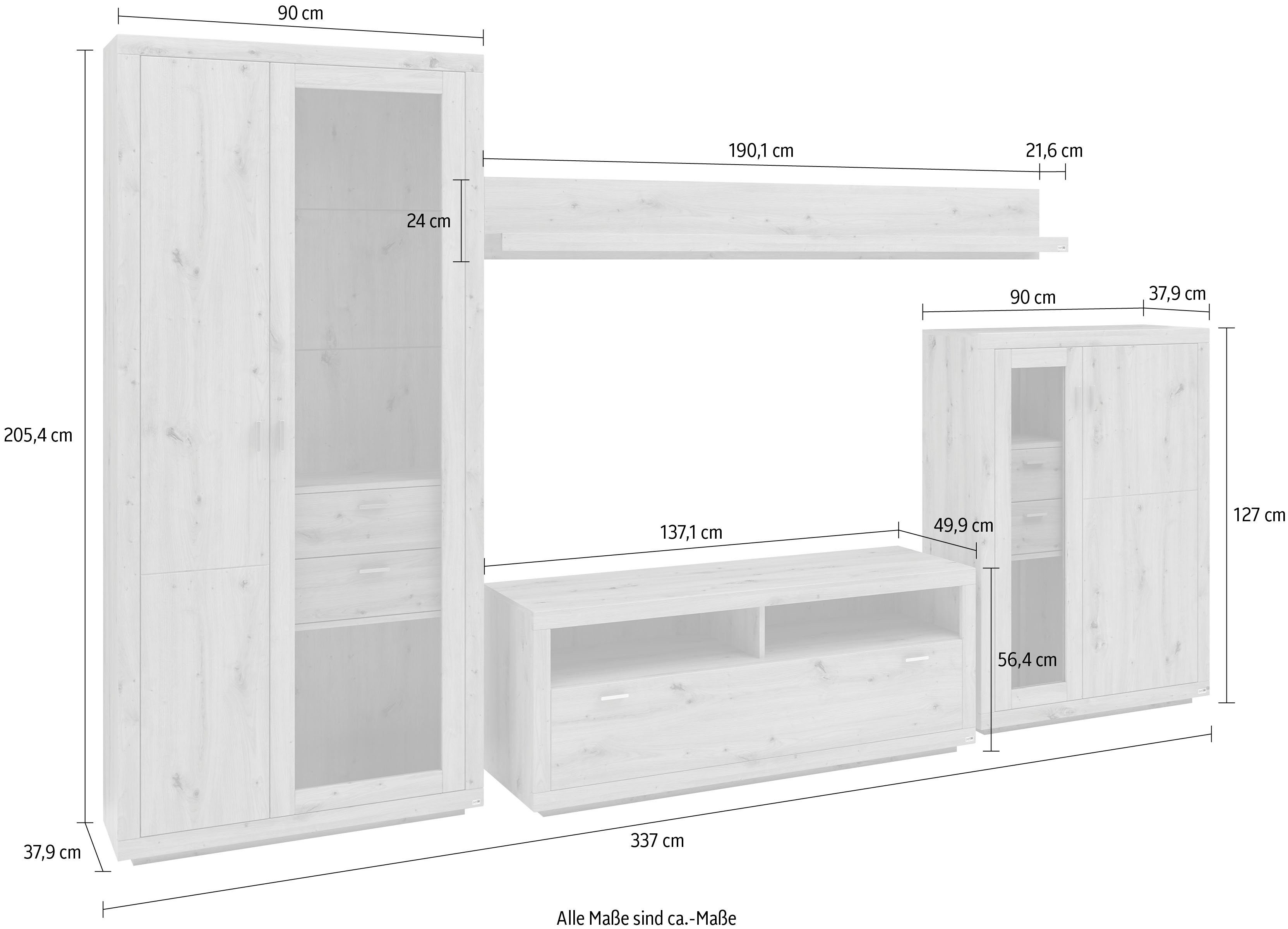 Wohnwand cm one 337 x Maße 49,9 Eiche x (Set, (BxHxT) by 205,4 set Chandler, 4-St), Musterring Artisan,