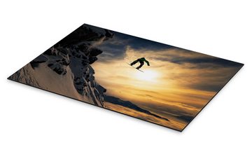 Posterlounge Alu-Dibond-Druck Jakob Sanne, Snowboarden in der Dämmerung, Fotografie