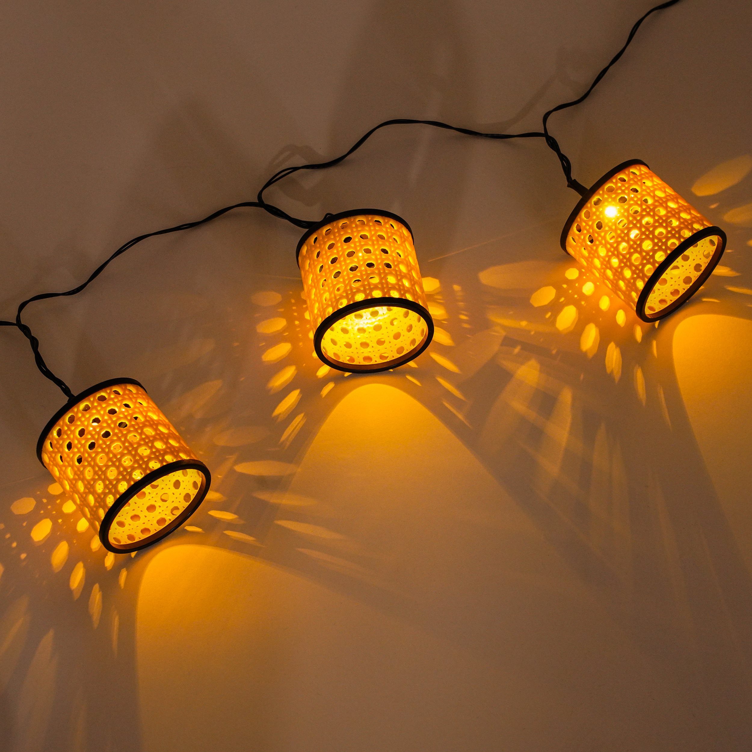 esotec LED Gartenleuchte Solarkette 8 Rattan-Körbchen 2,4m +Zuleitung 2m 2500K outdoor 102800, ON/OFF, automatisch EIN/AUS bei Dämmerung, LED fest integriert, 2 – Bild 3 von 5