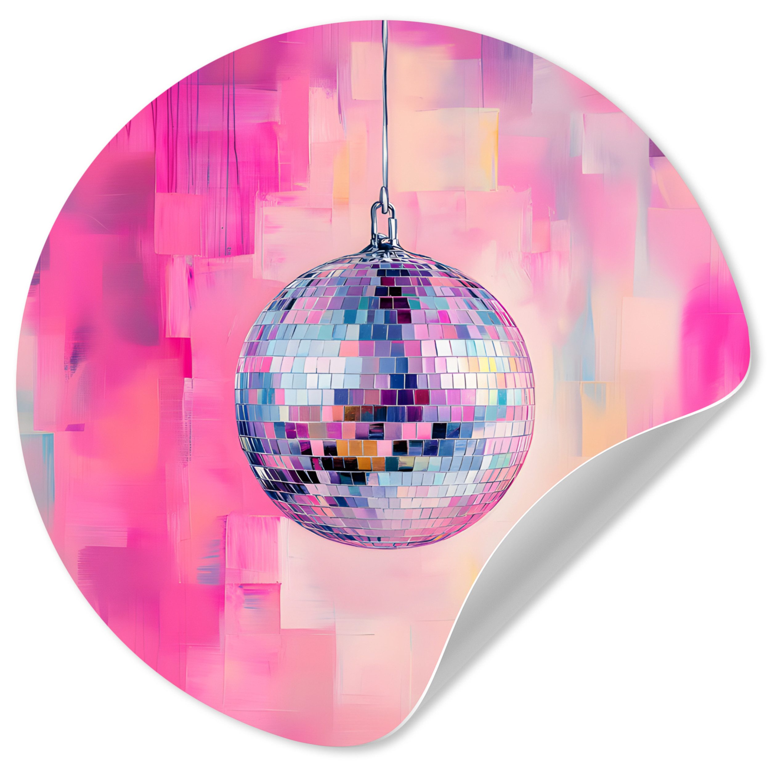 MuchoWow Wandsticker Discoball - Rosa - Farbe (1 St), Wandtattoo Selbstklebend, Wohnzimmer Deko Aufkleber, 30x30 cm