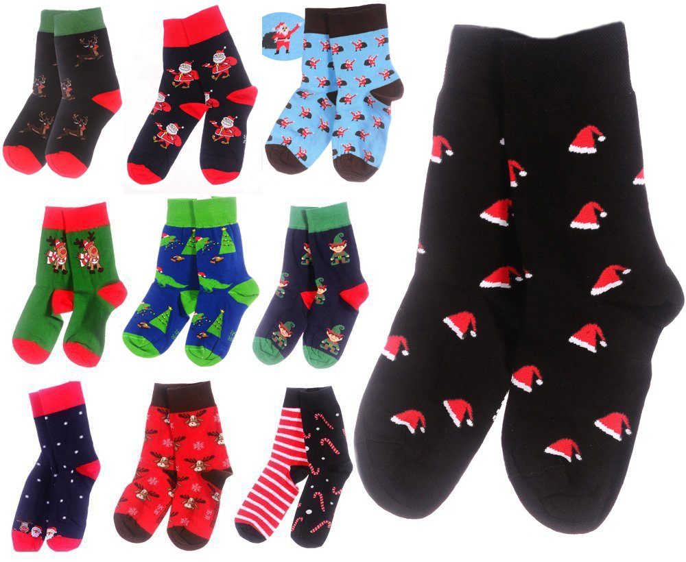 Martinex Socken 1 Paar Socken Strümpfe 35 38 39 42 43 46 Weihnachtssocken schön, bunt, weihnachtlich Schwarz_Mütze