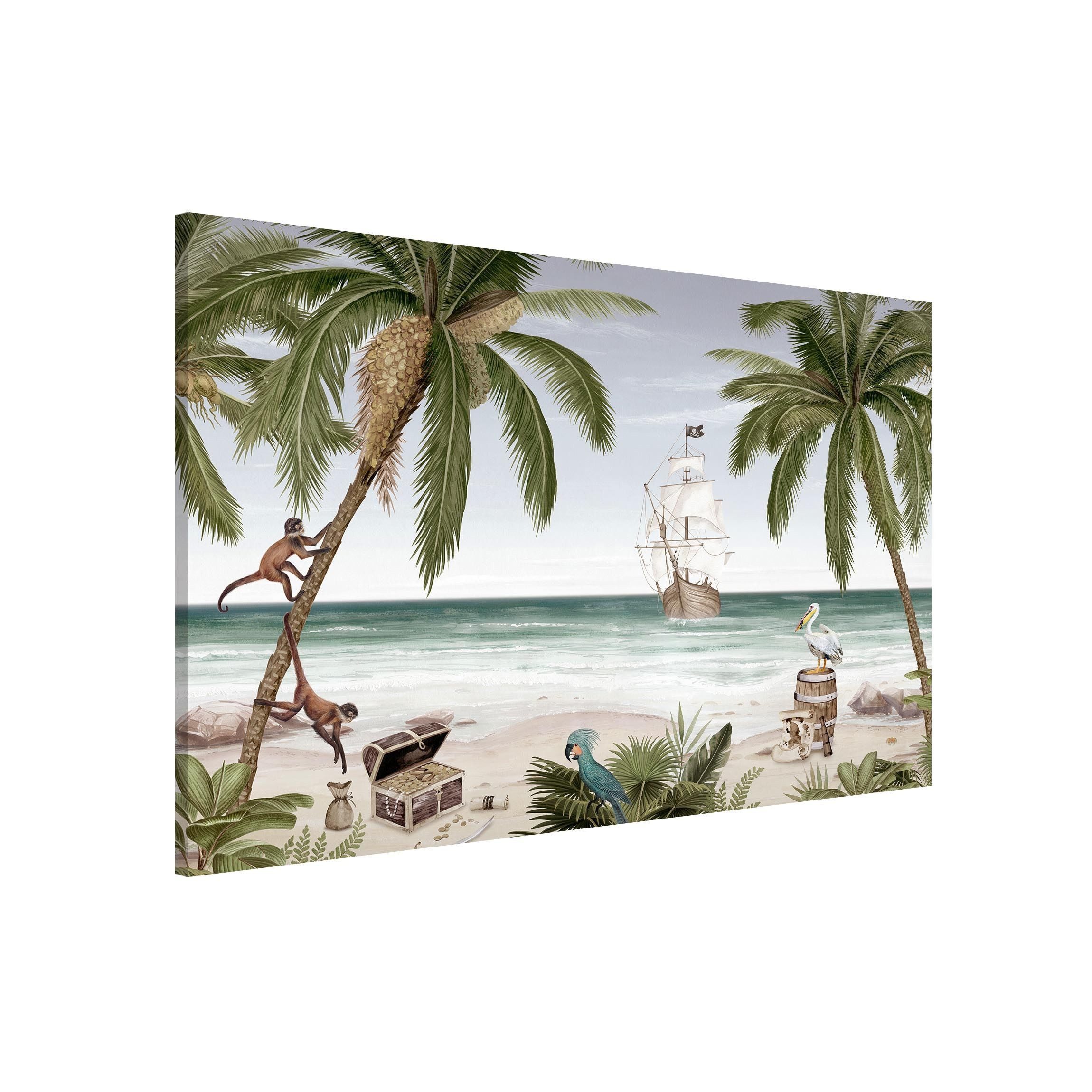 Bilderdepot24 Magnettafel Kinder grün Eroberung der Karibik, (1-tlg., Magnetboard Pinnwand für die Wand - metallische Tafel für Magnete), Magnetwand groß mit Motiv Kinderzimmer Memoboard magnetisch Querformat
