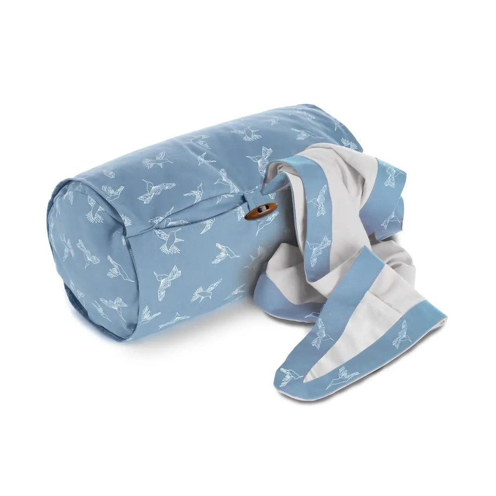 Theraline Stillkissen Stillrolle PLUS - inkl. Blick- & Sonnenschutz Kolibris/kieselgrau