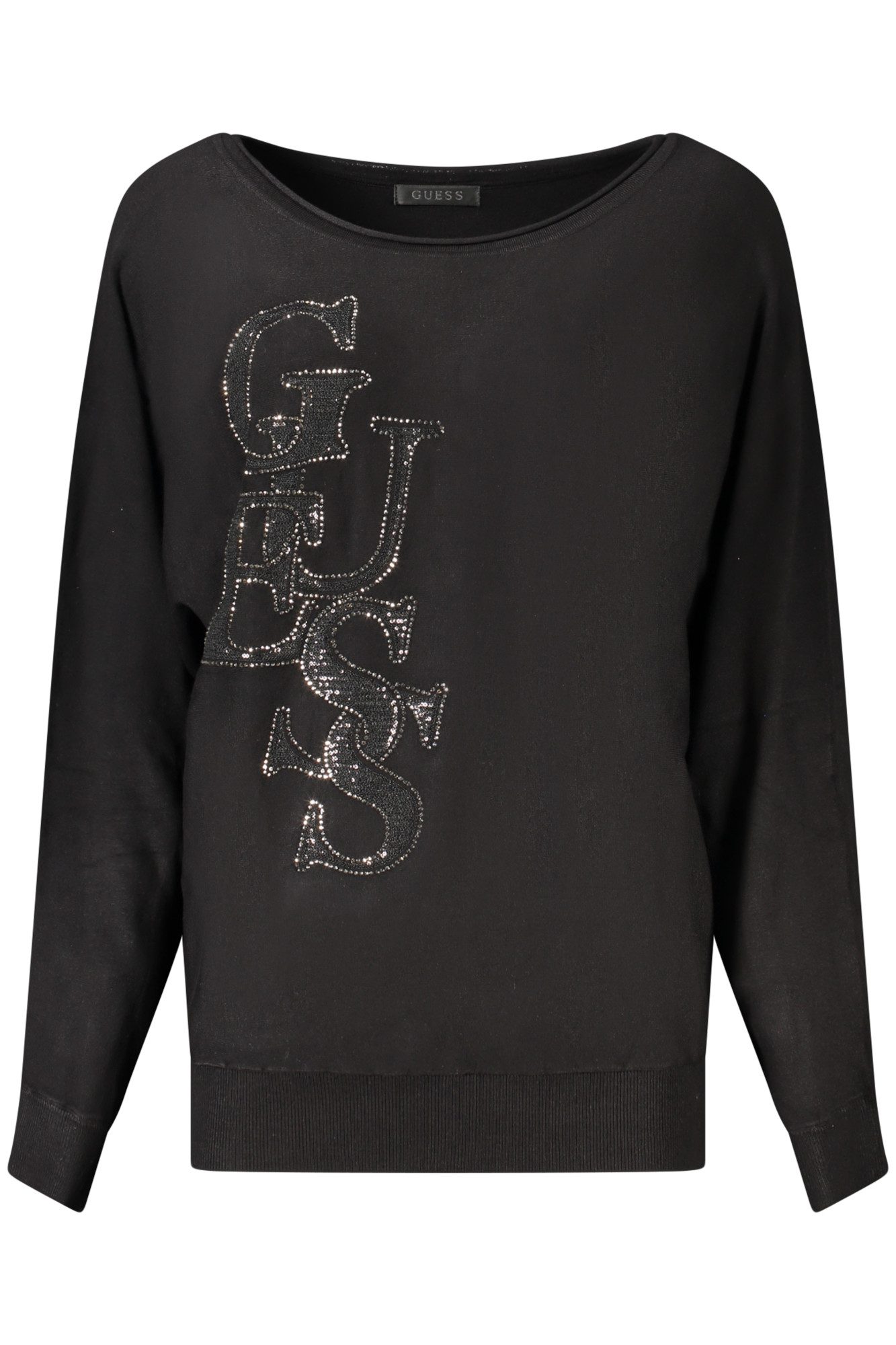 GUESS JEANS Strickpullover Eleganter Damenpullover in Schwarz mit Strassapplikationen
