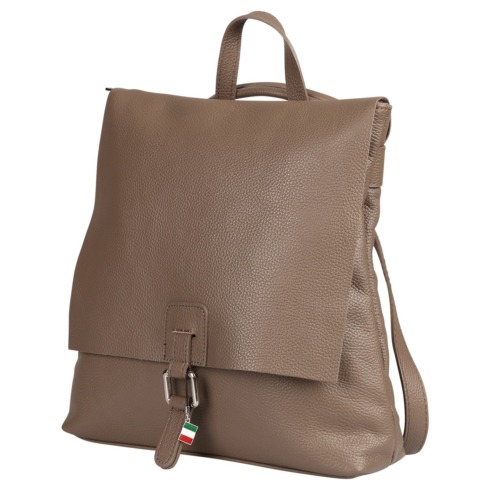 FLORENCE Cityrucksack Florence Rucksack Damen Echtleder, Damen Cityrucksack Leder, taupe, braun ca. 33cm x 33cm hoch