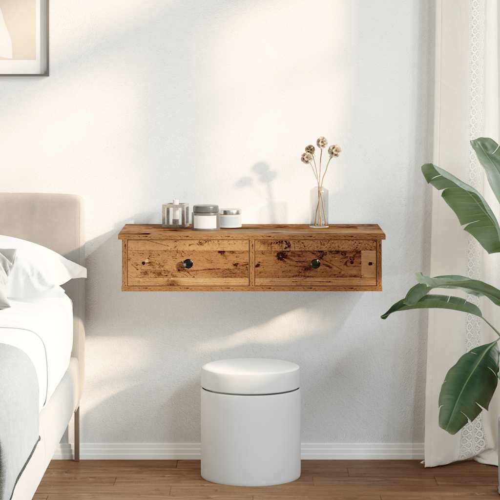 vidaXL Regal Wandregal mit Schubladen Altholz-Optik 80x31x17cm Holzwerkstof günstig online kaufen