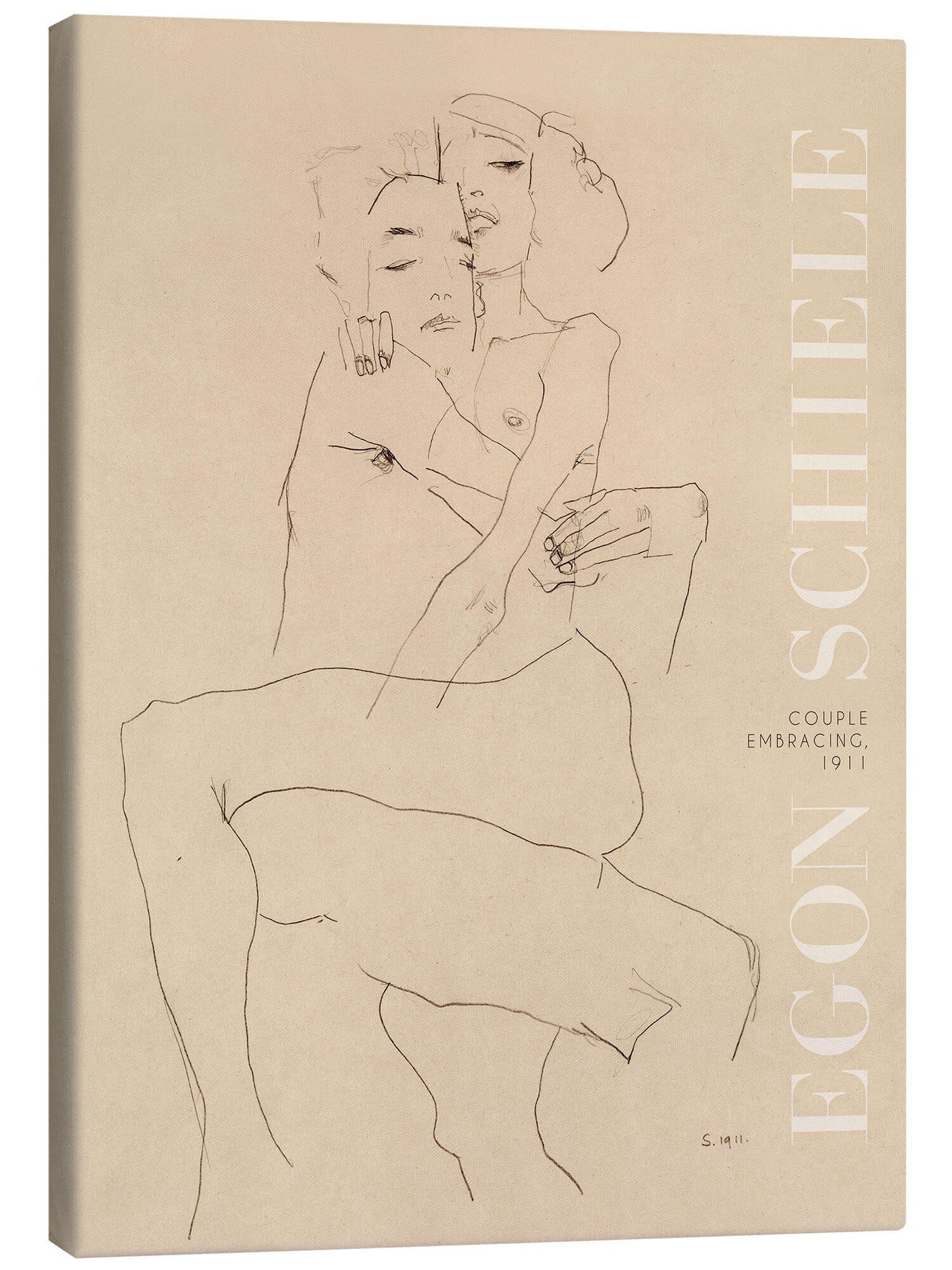 Posterlounge Leinwandbild Egon Schiele, Paar umarmt, 1911, Modern Malerei