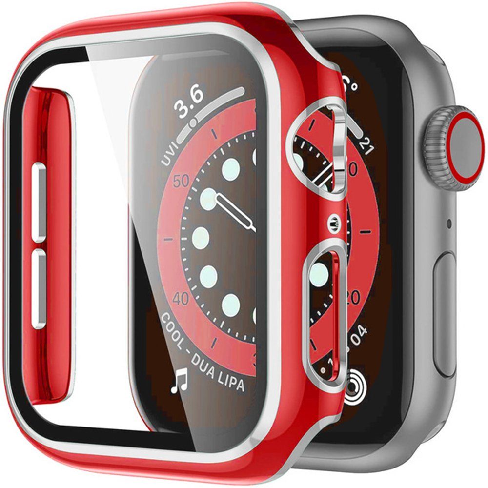 GelldG Uhrenetui Hülle mit Displayschutz kompatibel mit Apple Watch Series 7/6/SE/54321 Rot
