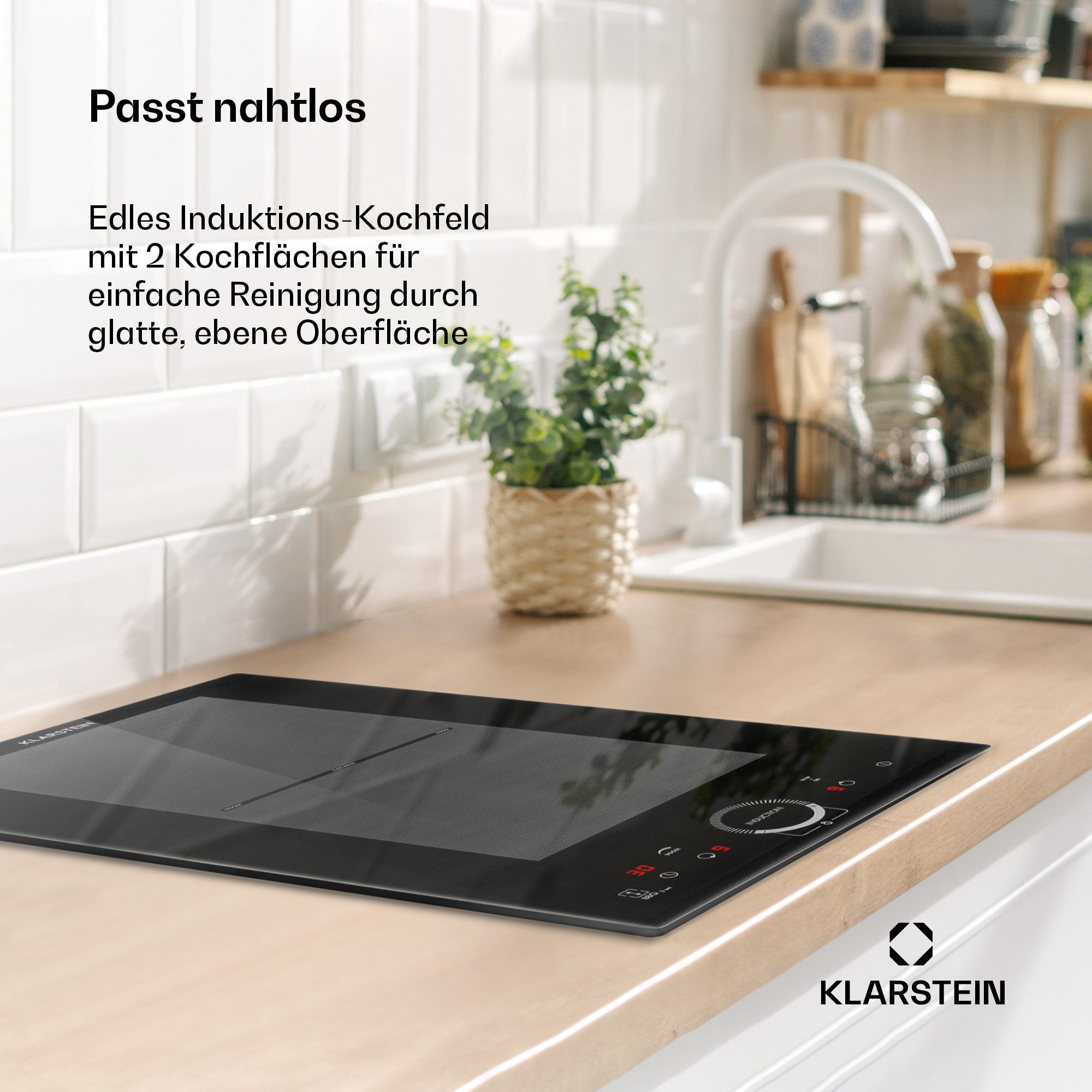 Klarstein Induktions-Kochfeld Delicatessa Slim Domino Induktionskochfeld 2 Zonen 3500 W autark, Einbau Induktionsherd 2 Kochfelder Platten Elektro Einbaukochfeld