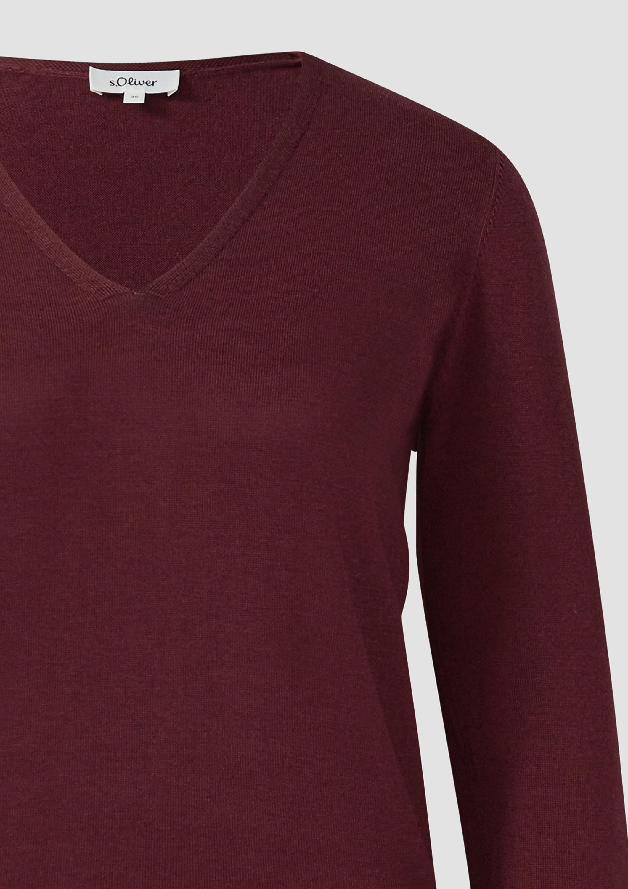 s.Oliver Longpullover Strickpullover Feinstrickpullover mit V-Ausschnitt und Rollkante am Saum