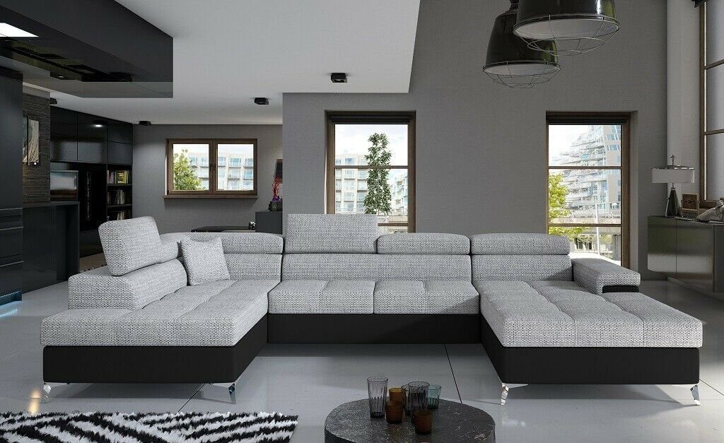 JVmoebel Ecksofa, Stoff U-Form Couch Wohnlandschaft Ecksofa Design Modern Sofa Modern Grau/Schwarz