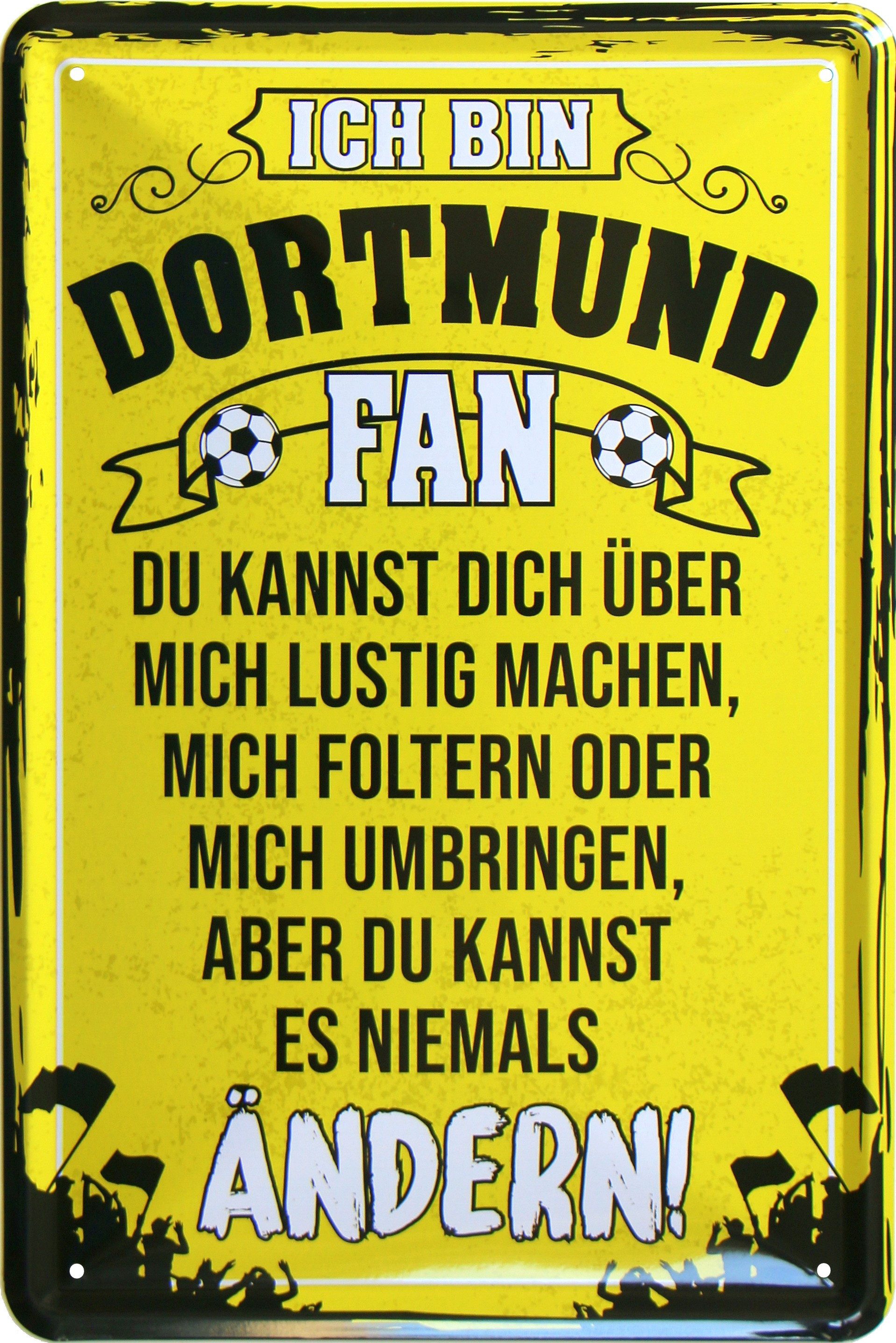 WOGEKA ART Metallbild Ich bin Dortmund Fan - 20 x 30 cm Retro Blechschild Fußball Sport