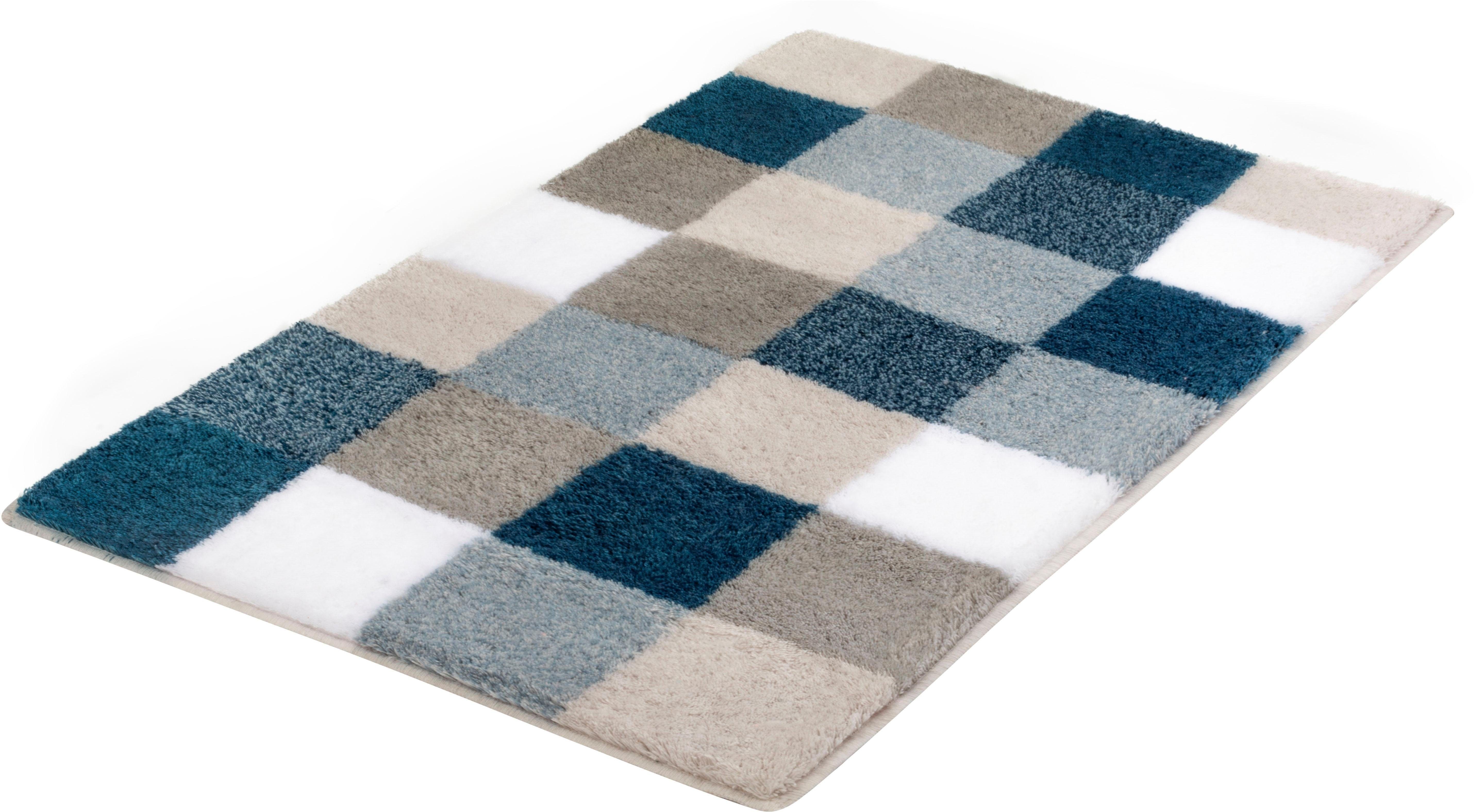 Kleine Wolke Badematte Caro, Höhe 25 mm, rutschhemmend beschichtet, fußbodenheizungsgeeignet, Kunstfaser, rechteckig, Badteppich, modernes Karo-Muster, Pastell-Farben, waschbar