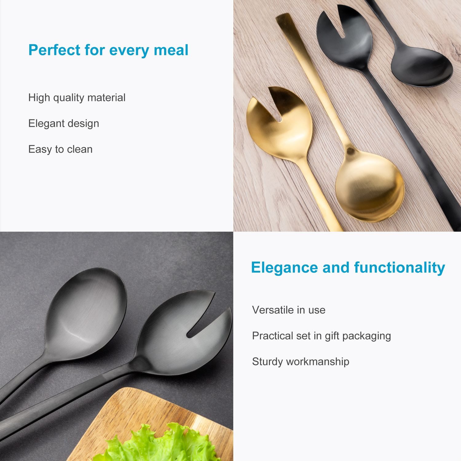 Intirilife Salatbesteck (Set, 2-tlg., 1x Salatgabel, 1x Servierlöffel), Salatbesteck Set Edelstahl 2-teilig mit Salatgabel Servierlöffel