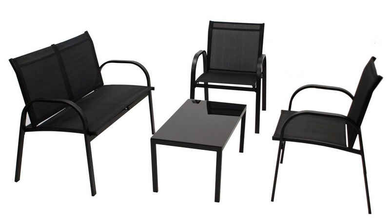 DEGAMO Gartenlounge-Set ARONA, (4-tlg), (2x Sessel, 1x Sofa, 1x Tisch), Metall + Kunstgewebe schwarz