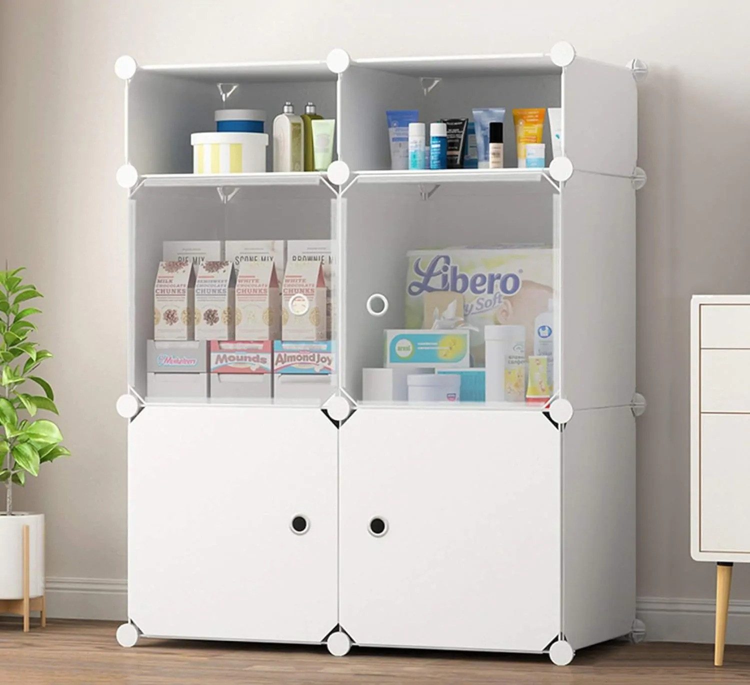 HÖGLER Mehrzweckschrank Modularer Kleiderschrank 6 Module Steckregal Kunststoff weiß (Kleiderschrank Regal Set modular Stecksystem Aufbewahrung, 6 Module Steckregal Set Kleiderschrank Kunststoff weiß DIY) Stapelbar Stecksystem flexibel kombinierbar 6 Module weiß