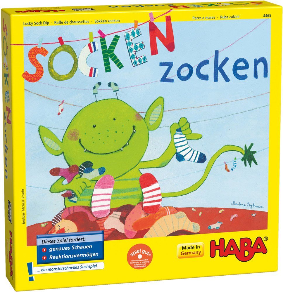 Haba Spiel, Zuordnungsspiel Holzspielzeug, Socken zocken, Made in Germany