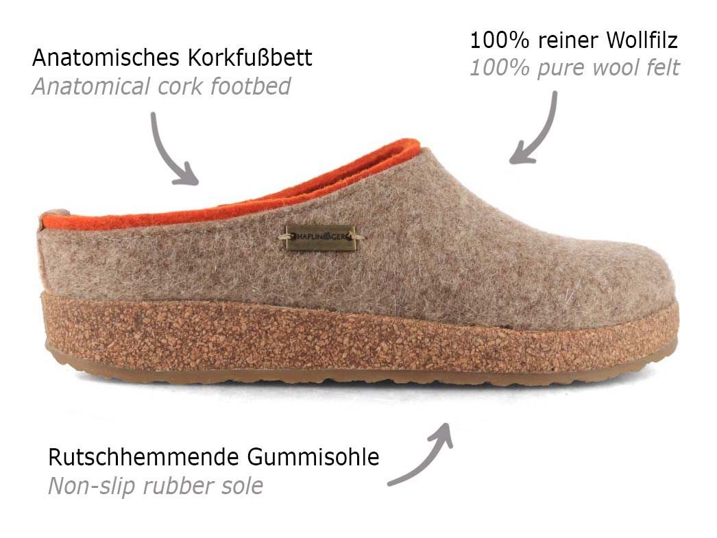 Haflinger Filz Clog aus reiner Schurwolle Hausschuh Komfort und zweifarbige Gestaltung