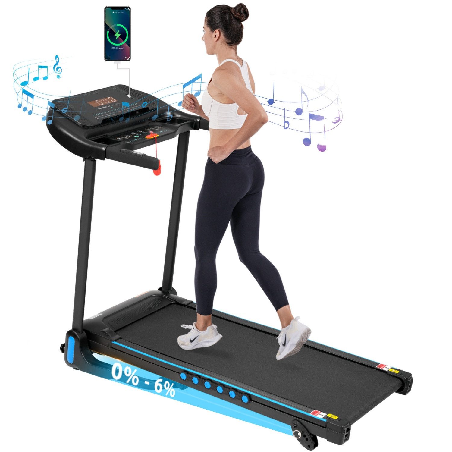 ANYSUN Laufband mit 3,0-PS-Motor und Steigung 6%, mit Herzfrequenzmonitor, Für Zuhause (Laufband Für Zuhause Klappbar 14km/h, Laufband Klappbar), Treadmill for Home mit LED Anzeige & Bluetooth, Max Belastung 140KG