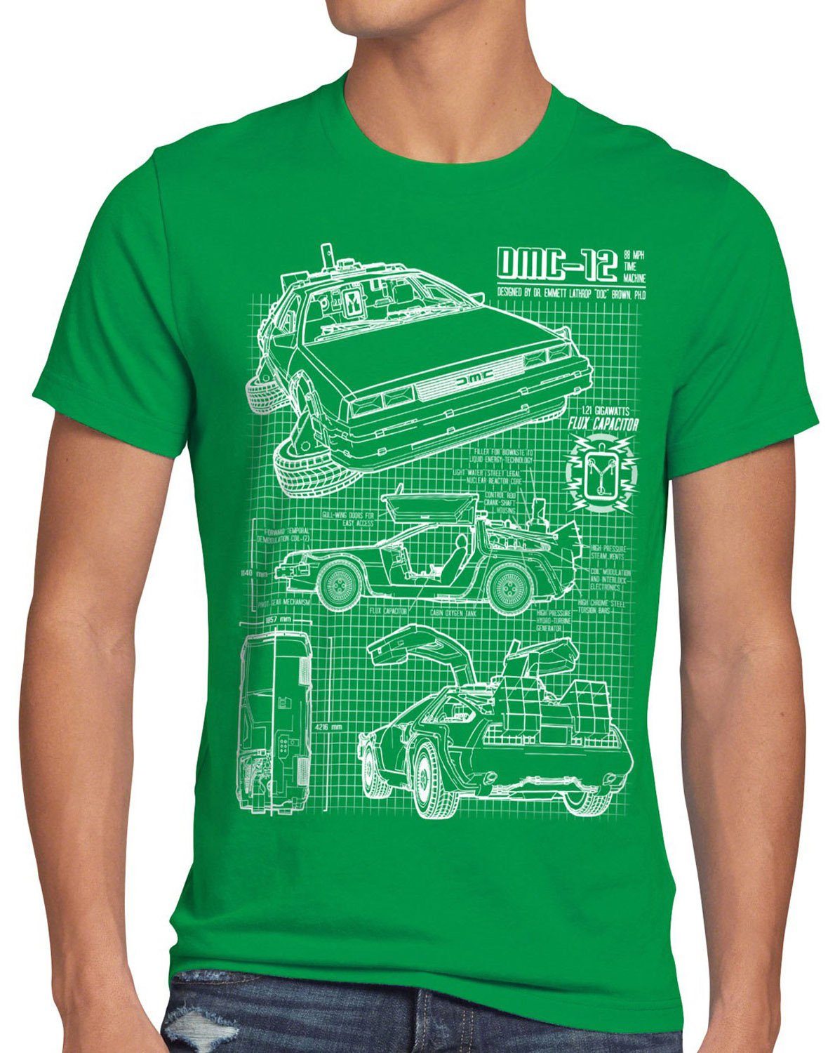 style3 Print-Shirt Herren T-Shirt Delorean DMC-12 zurück zukunft in die to the future back bluray grün