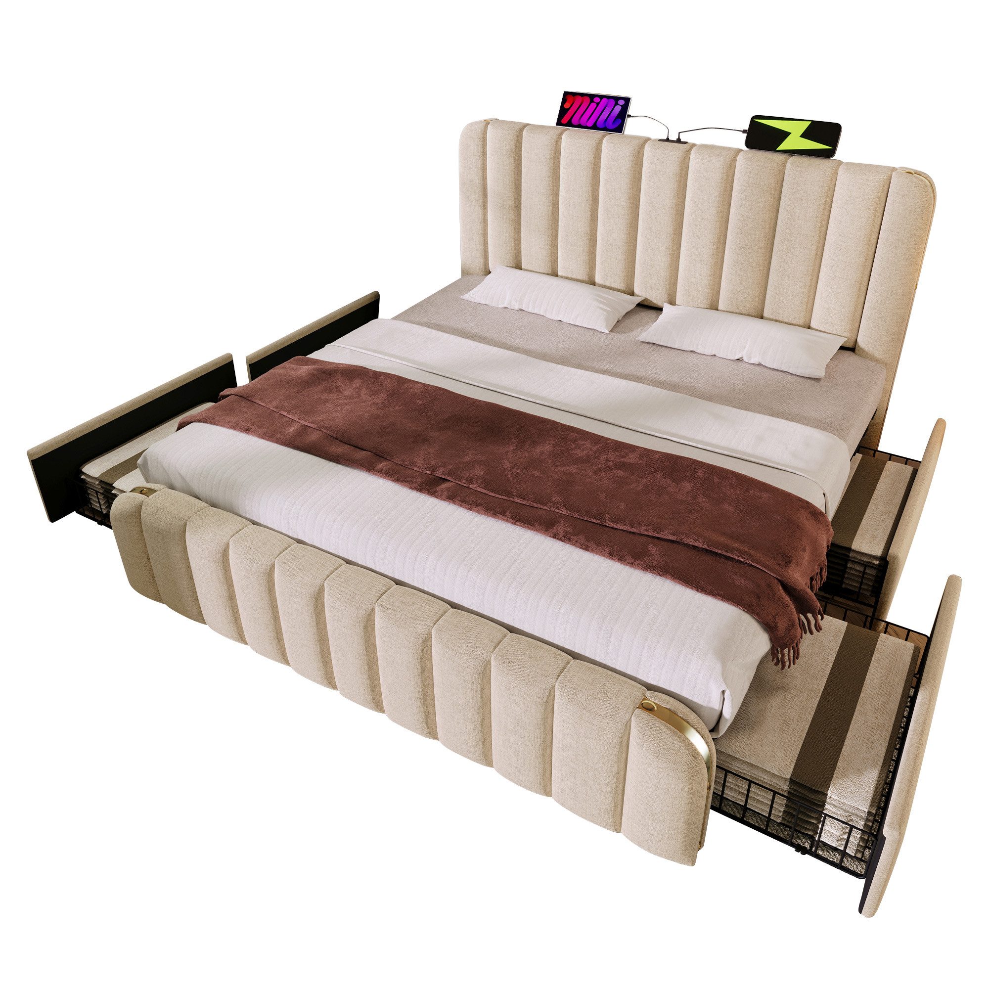 Flieks Polsterbett, Doppelbett 140x200cm mit USB/Typ-C günstig online kaufen