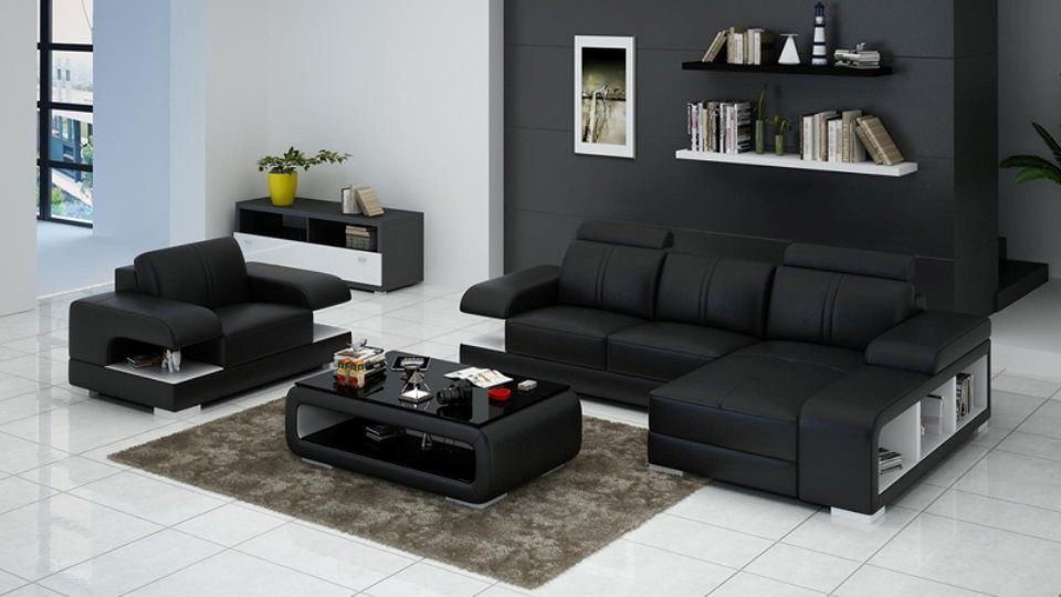 JVmoebel Ecksofa, Ledersofa Couch Wohnlandschaft Ecksofa Sessel Garnitur Modern Sofa