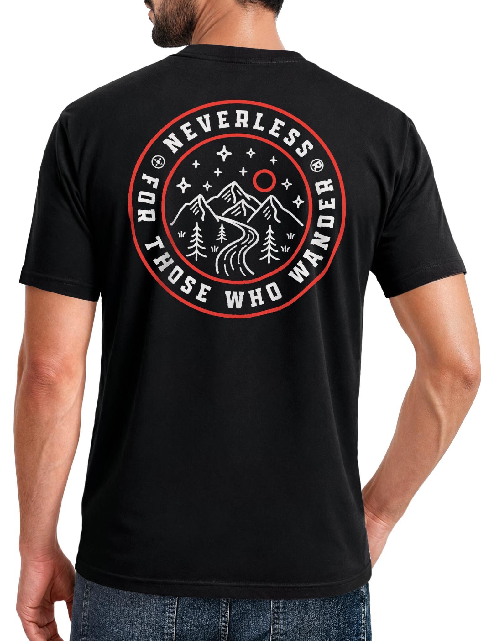 Neverless Print-Shirt Herren T-Shirt Backprint Adventure Badge Outdoor Emblem Fashion mit Print