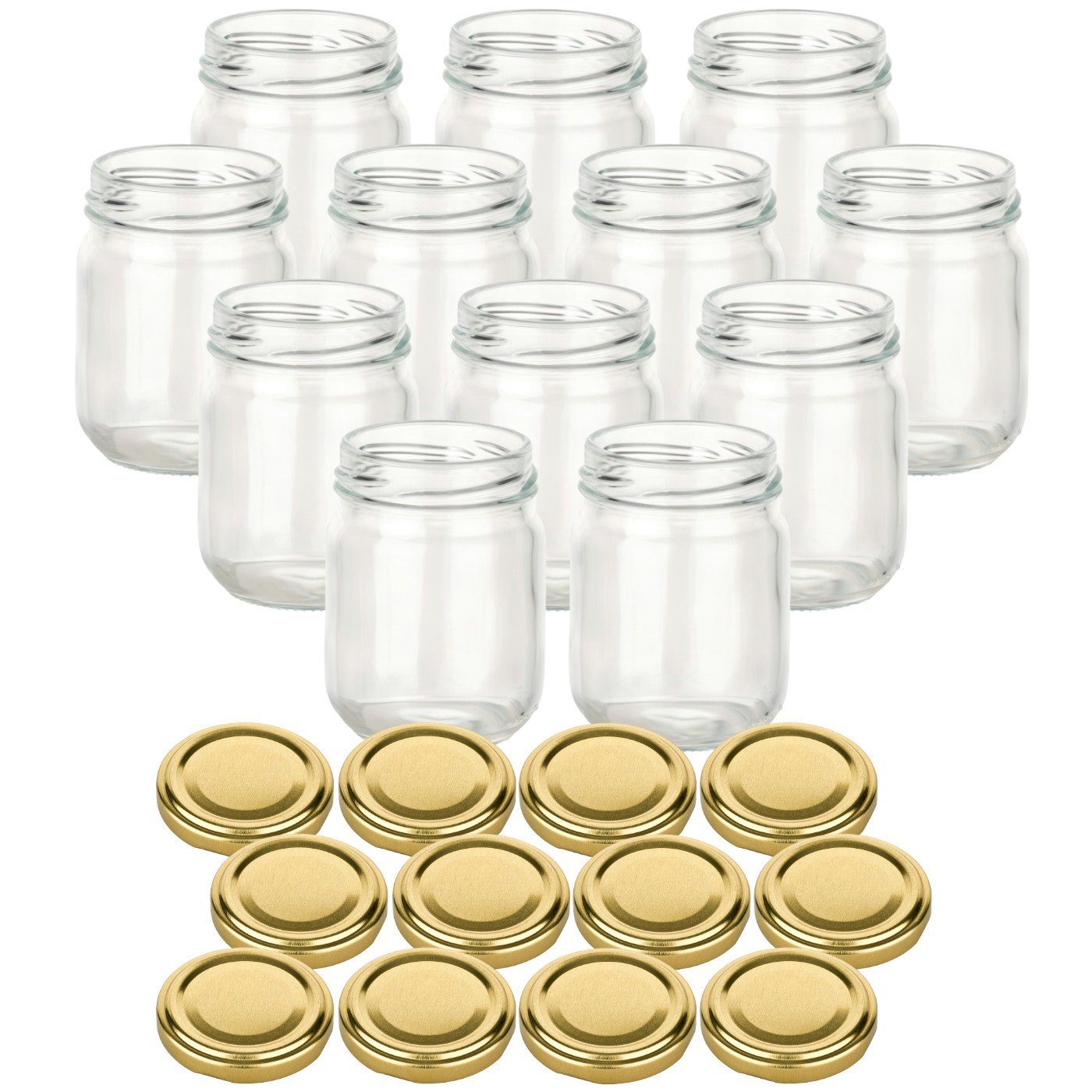gouveo Einmachglas 130 ml Helix mit Schraubdeckel TO 53 - Leere Marmeladengläser, (12-tlg) Goldfarben