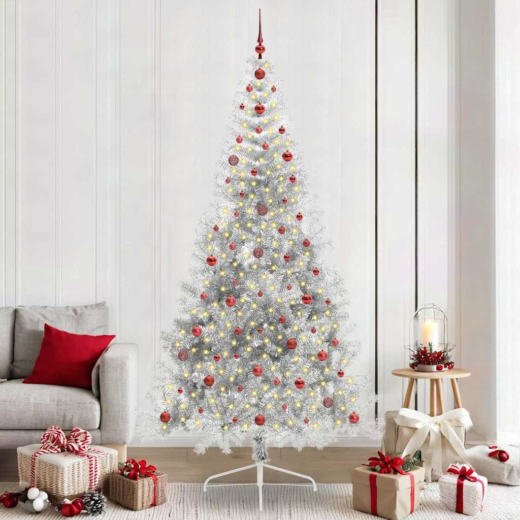 furnicato Künstlicher Weihnachtsbaum Künstlicher vorbeleuchteter Weihnachtsbaum Silber 240 cm PET