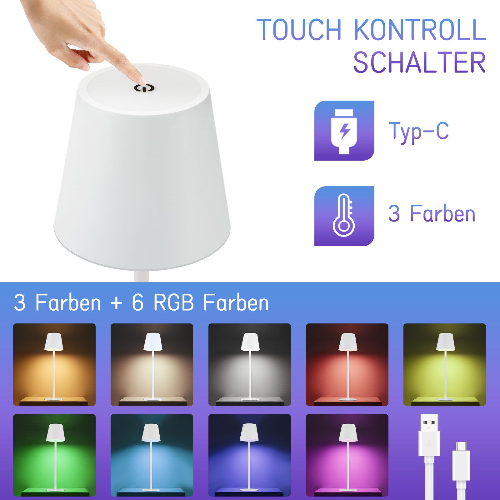 ZMH Tischleuchte Kabellos Dimmbar RGB Whonzimmer günstig online kaufen