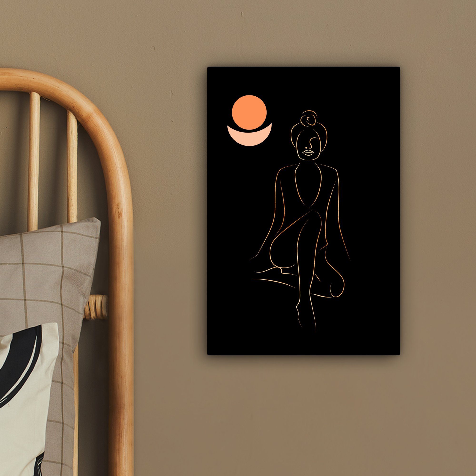 Frau fertig cm Strichzeichnung, inkl. Zackenaufhänger, Gemälde, (1 Leinwandbild bespannt Leinwandbild OneMillionCanvasses® - Gold - St), 20x30 - Schwarz