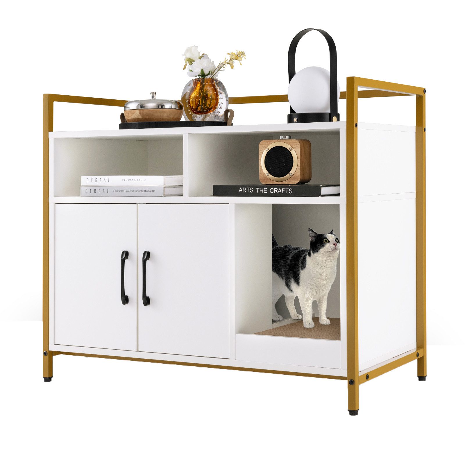 COSTWAY Tierhaus Katzenhaus, Katzenhöhle, mit offenem Regal & 2 Fächern günstig online kaufen