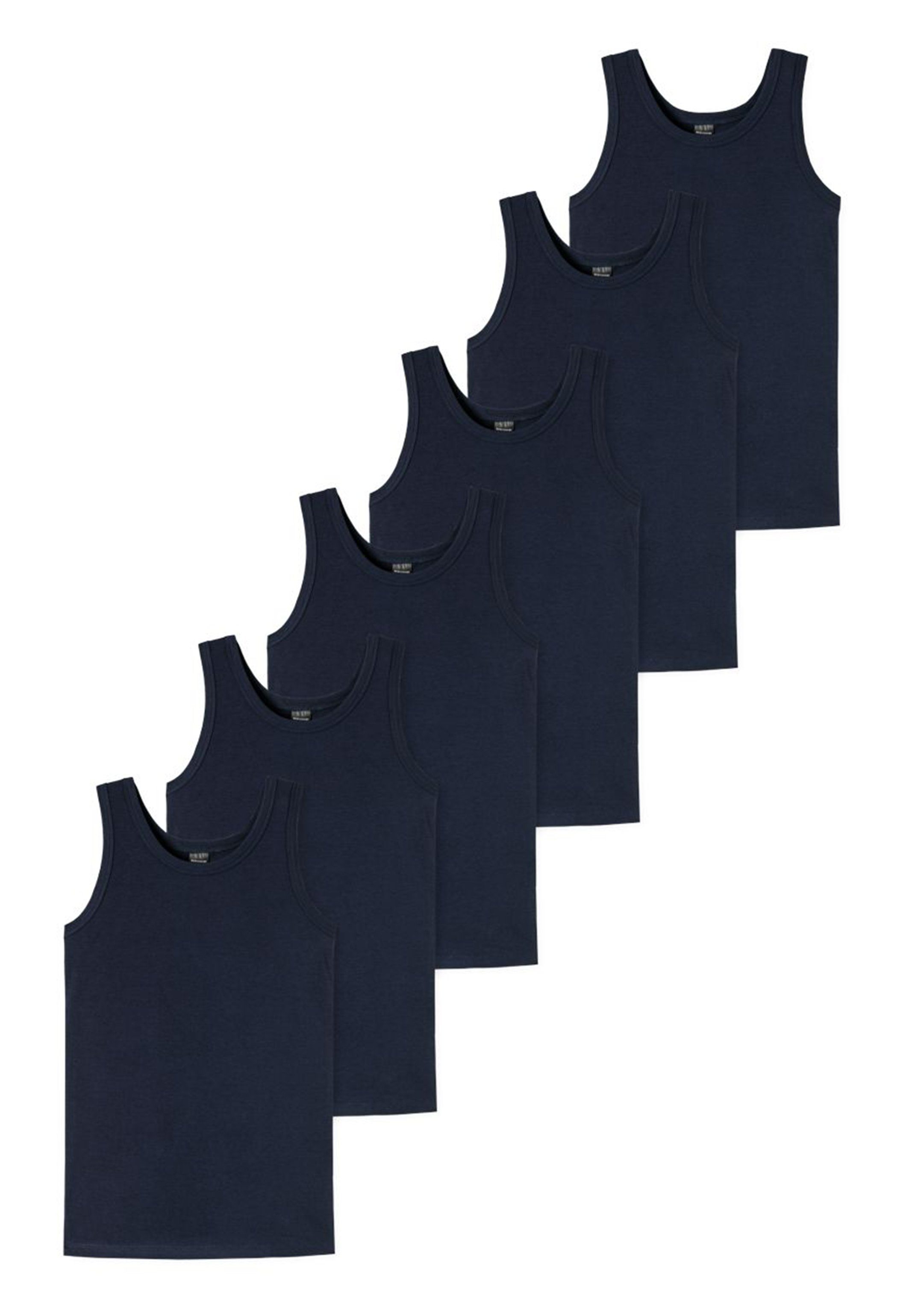 Schiesser Unterhemd 6er 6-St) Boys - / Unterhemd Cotton (Spar-Set, Teens Nachtblau Pack Organic Tanktop 95/5 Runder Baumwolle Halsausschnitt 