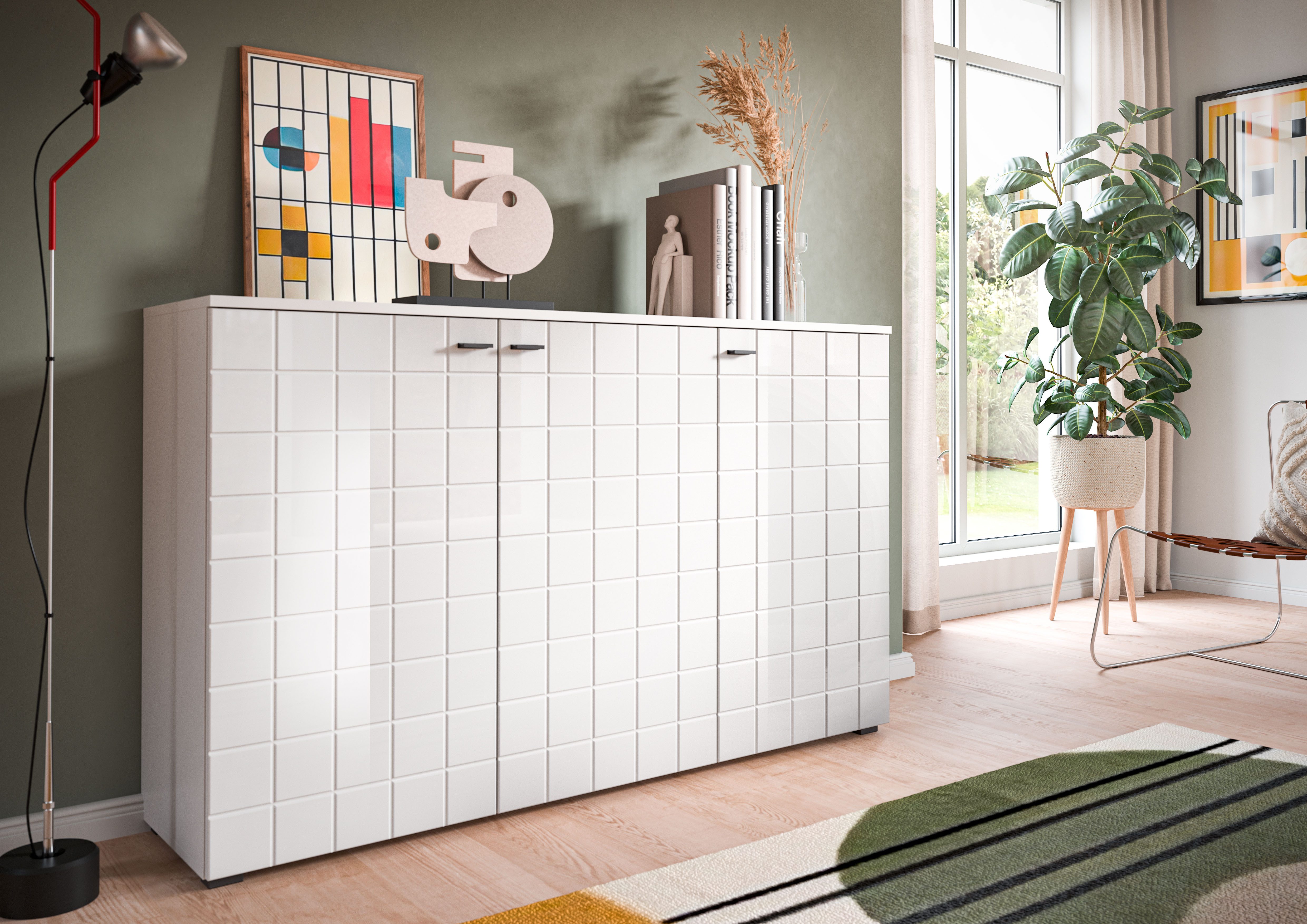 Home affaire Sideboard Gora, Breite 138 cm, gefräste Front in Waffeloptik hochglanz, Kommode, Schrank, Anrichte