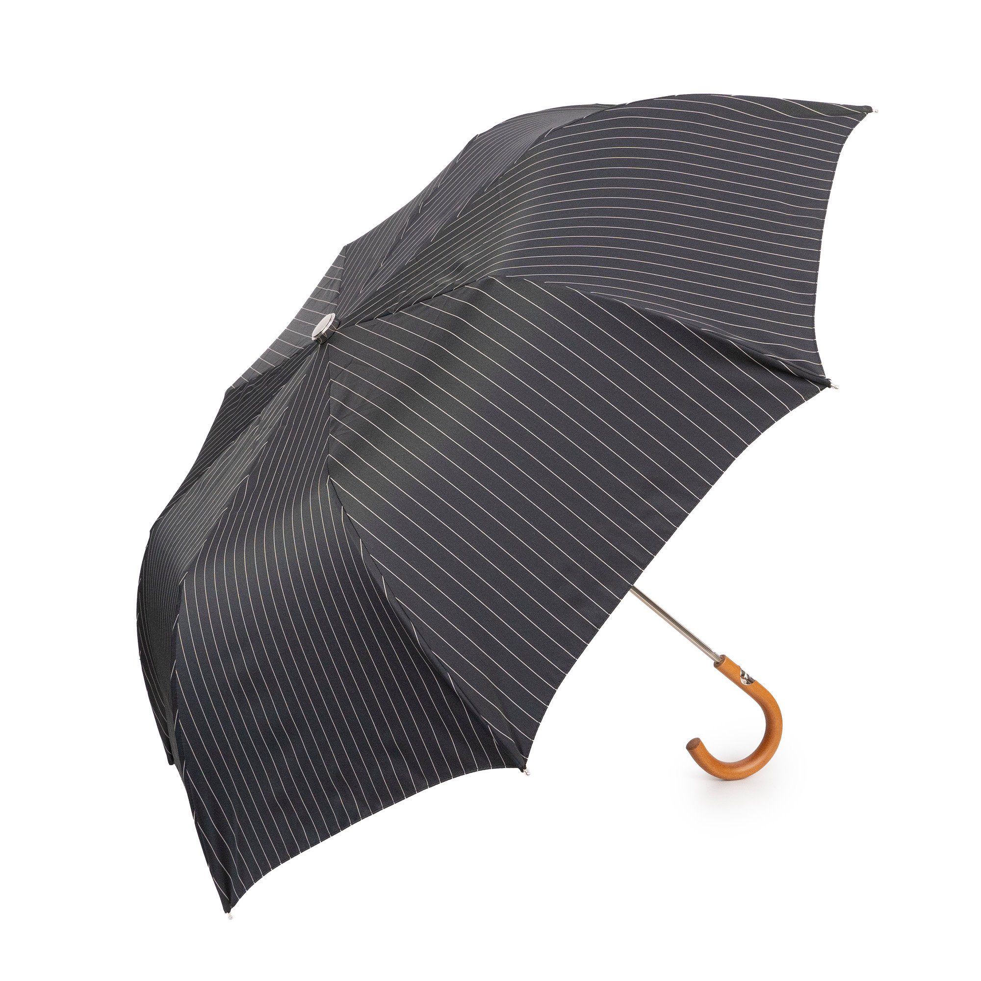Francesco Maglia Taschenregenschirm, Luxus-Regenschirm, gestreift, Holzgriff, Handmade in Italy Schwarz