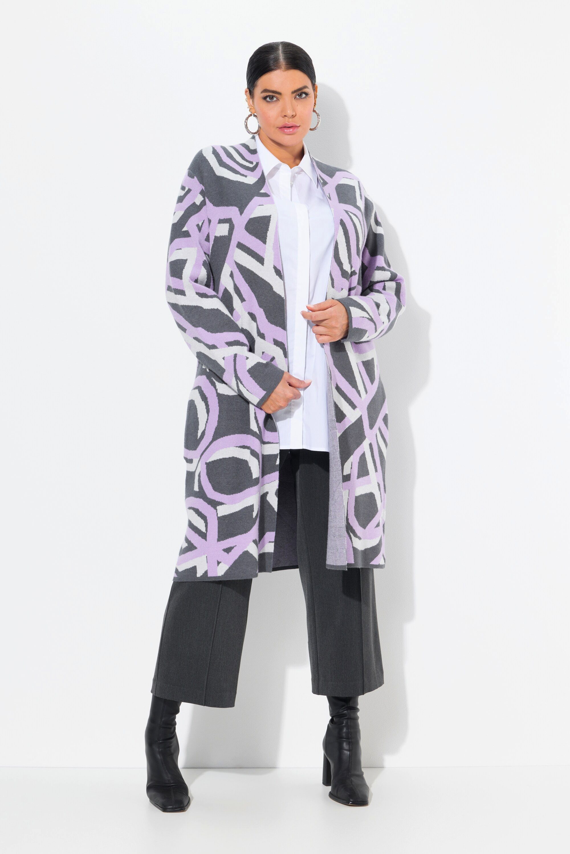 Ulla Popken Strickjacke Long-Strickjacke grafisches Muster günstig online kaufen