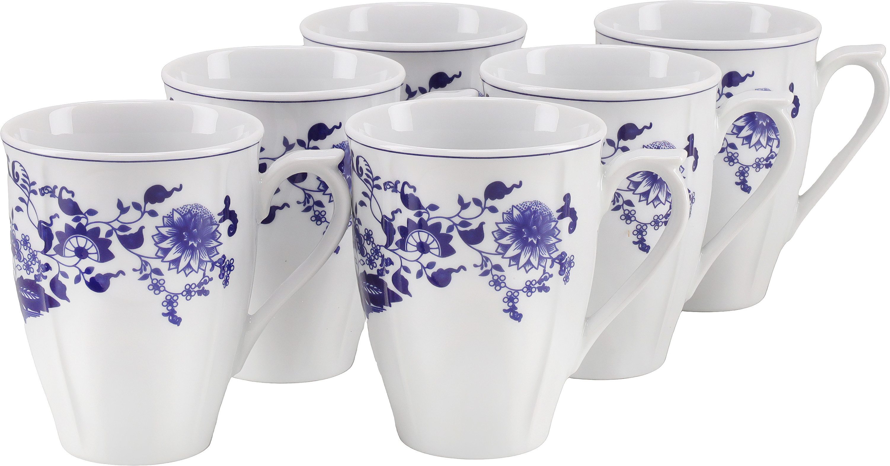 CreaTable Becher Flora Zwiebelmuster, Kaffeebecher, 6-tlg., 6-tlg., Porzellan, Elegante festonierte Grundform, ausdrucksstarkes Relief