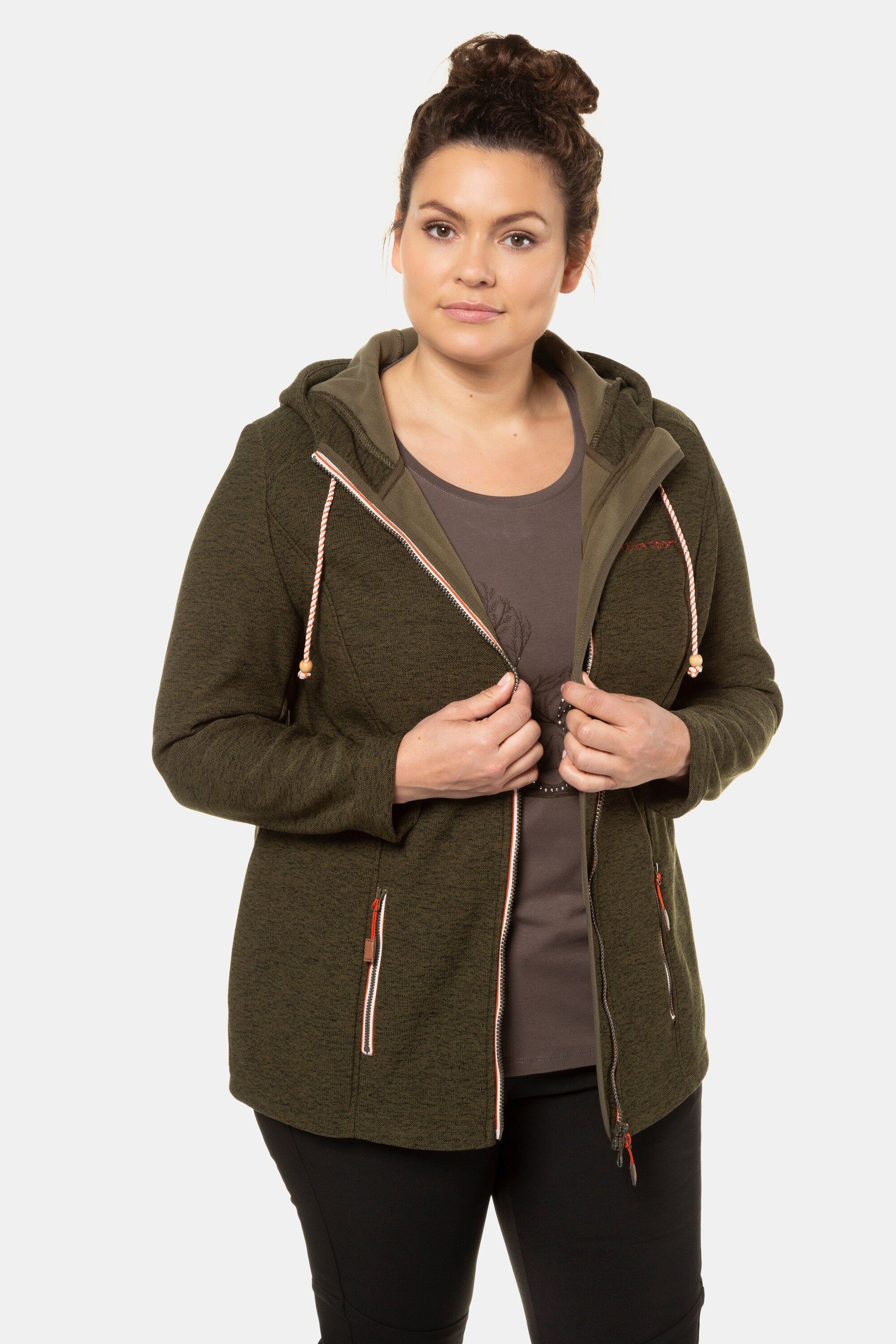 Ulla Popken Fleecejacke bis 64 Strickfleece-Jacke Stehkragen Langarm