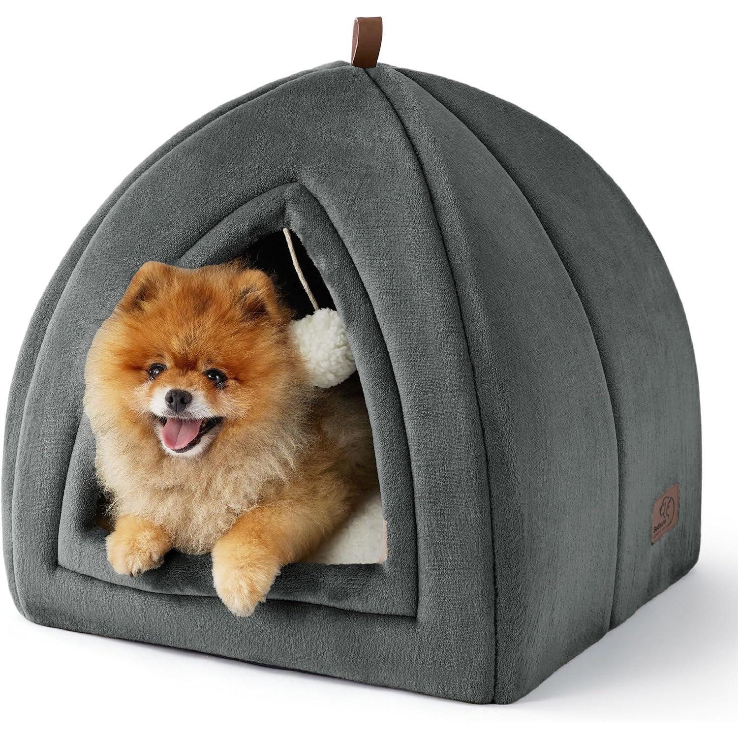LuxusKollektion Katzenhaus Katzenhöhle große faltbar L 44 x B 44 x H 44 cm Dunkelgrau-Flanell