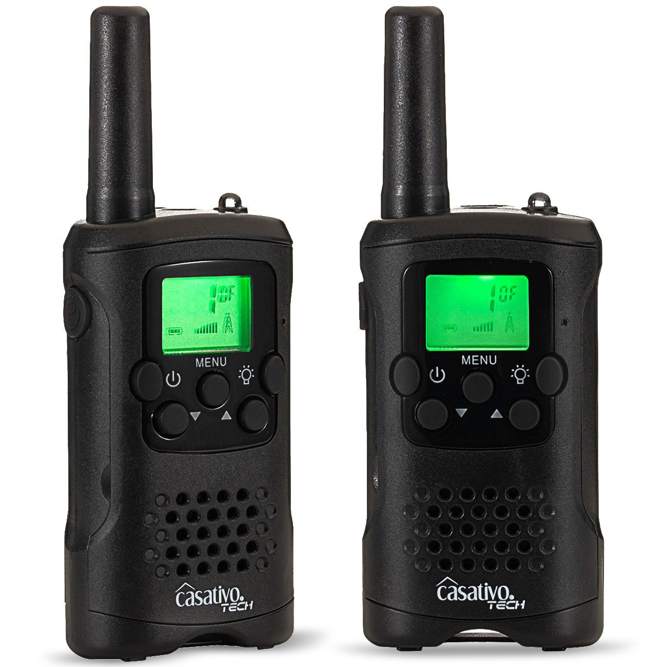 Casativo Funkgerät Walkie Talkie PMR-Funkgerät VOX&Taschenlampe 10km-Reichweite 8 Kanäle, (2-St), Sprachübertragung auf Knopfdruck (Push-to-Talk), LED-Taschenlampe
